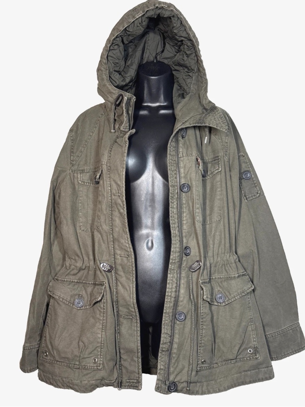 Levi's Utility Jacket Women’s XL 
Green Hooded Parka
CoatQuilted Lined  LW5RC337